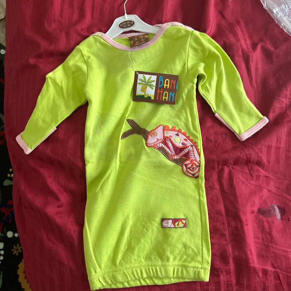 Adorable ‘Banana Hannah’' Newborn Green Top with a Fun Chameleon Applique